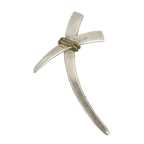 Mexico Handcrafted Sterling Silver and Brass Crossed Swords Pin Brooch Two Tone - Picture 3 of 7